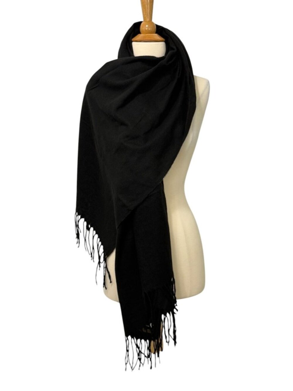 Sky Cashmere 100% Virgin Wool Scarf Wrap Black Fringe Buttery Soft Travel 28x68